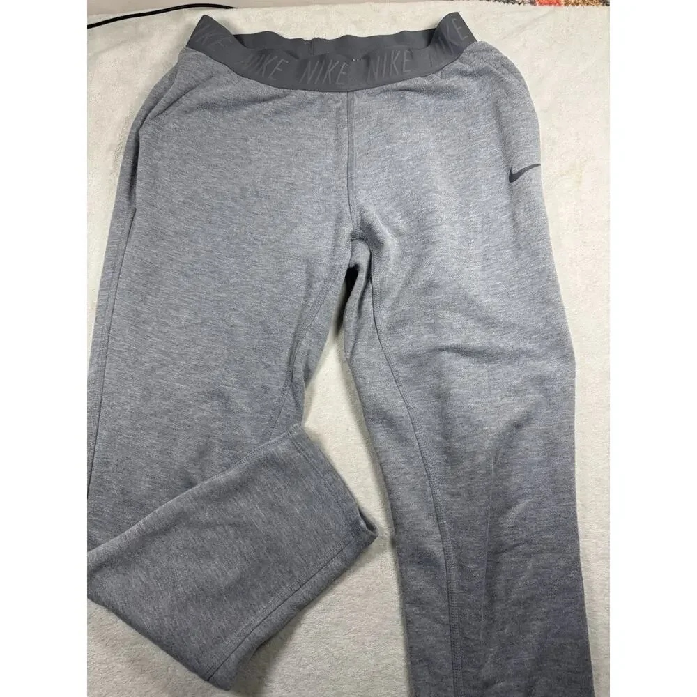 Nike Dri-FIT Pants Medium Gray Logo Waistband Athletic Workout Lounge